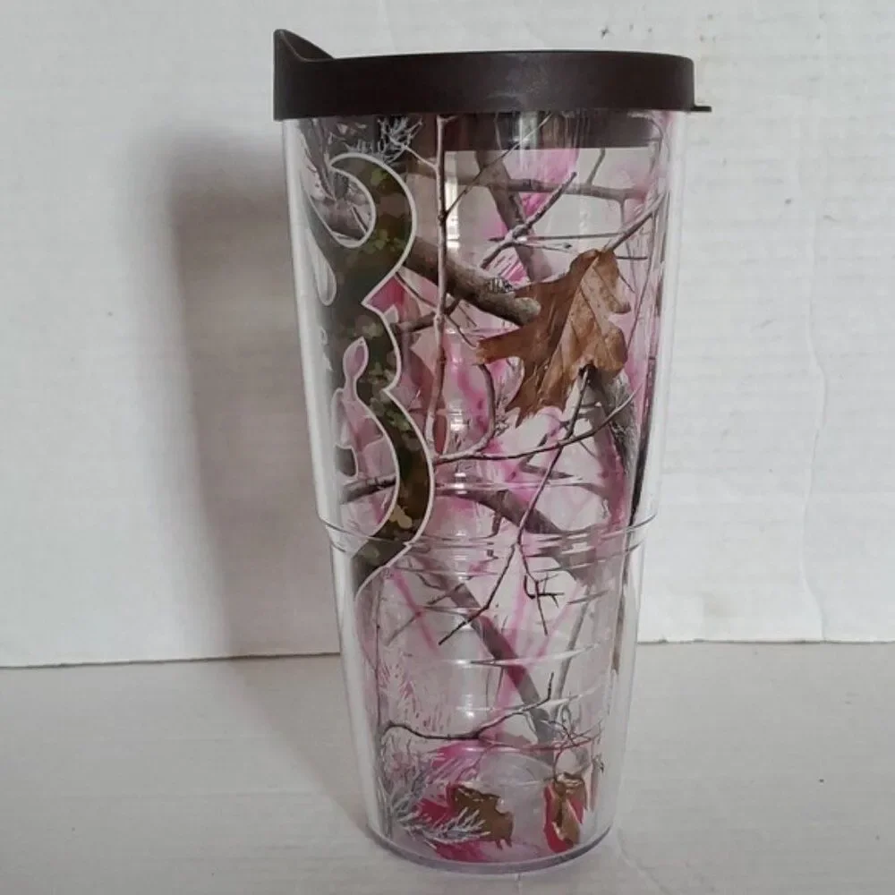 24 oz Tervis Browning Realtree Pink Doe Buck Travel Tumbler Cold Cup Brown Lid
